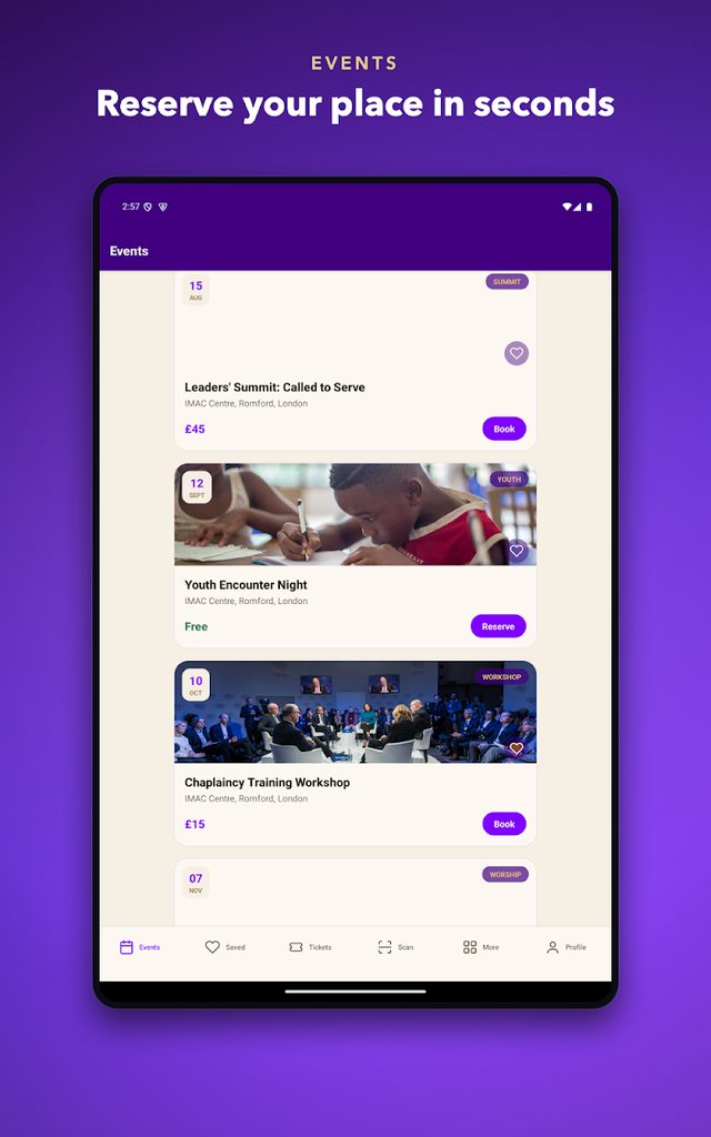 IMAC Global App - events screen on Android
