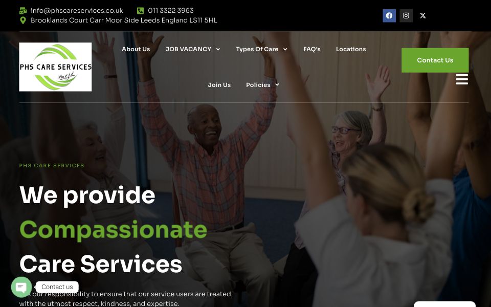 PHS Care Services - website screenshot